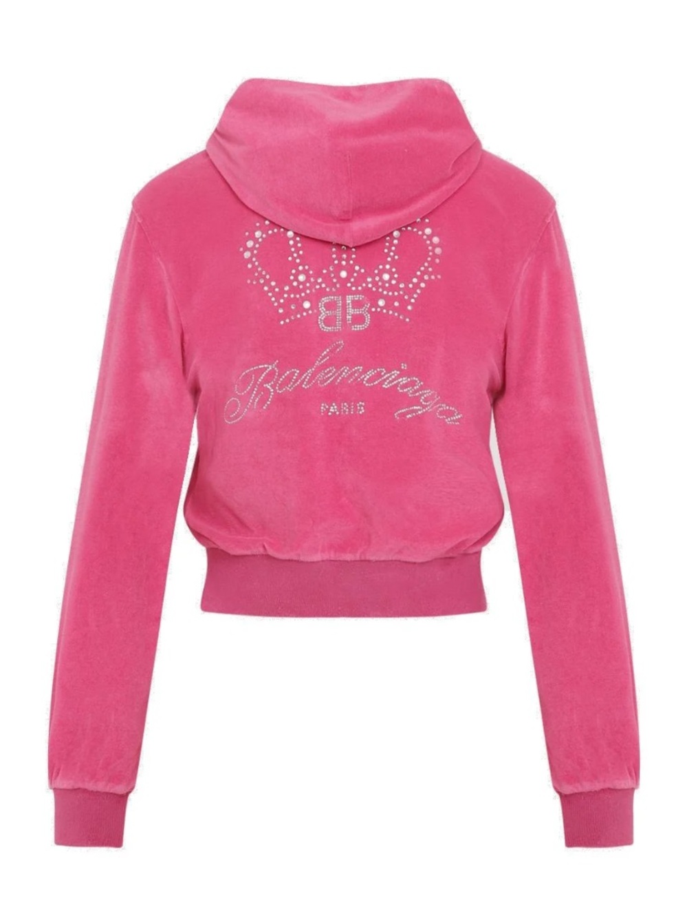 NWTS Balenciaga pink rhinestone embellished terry zip up hoodie in size XS